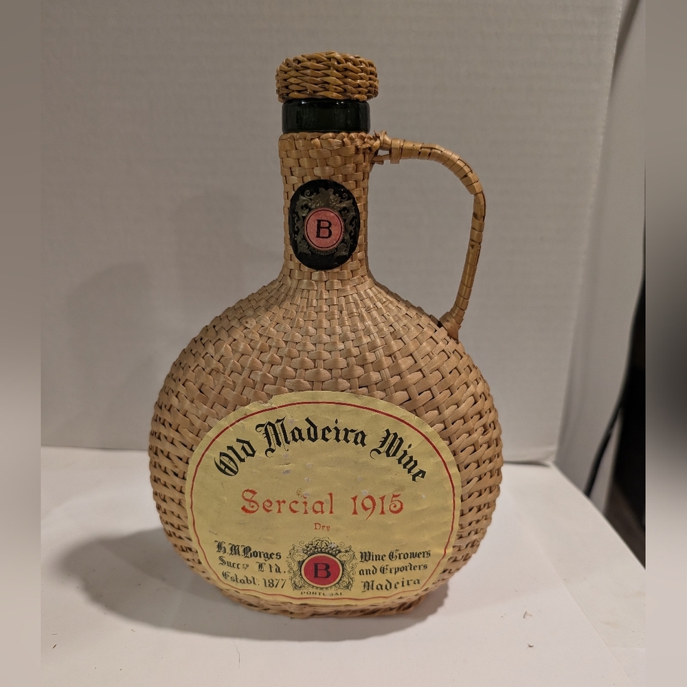 Vintage Old Madeira Wine Wicker Wrapped Empty Bottle Portugal